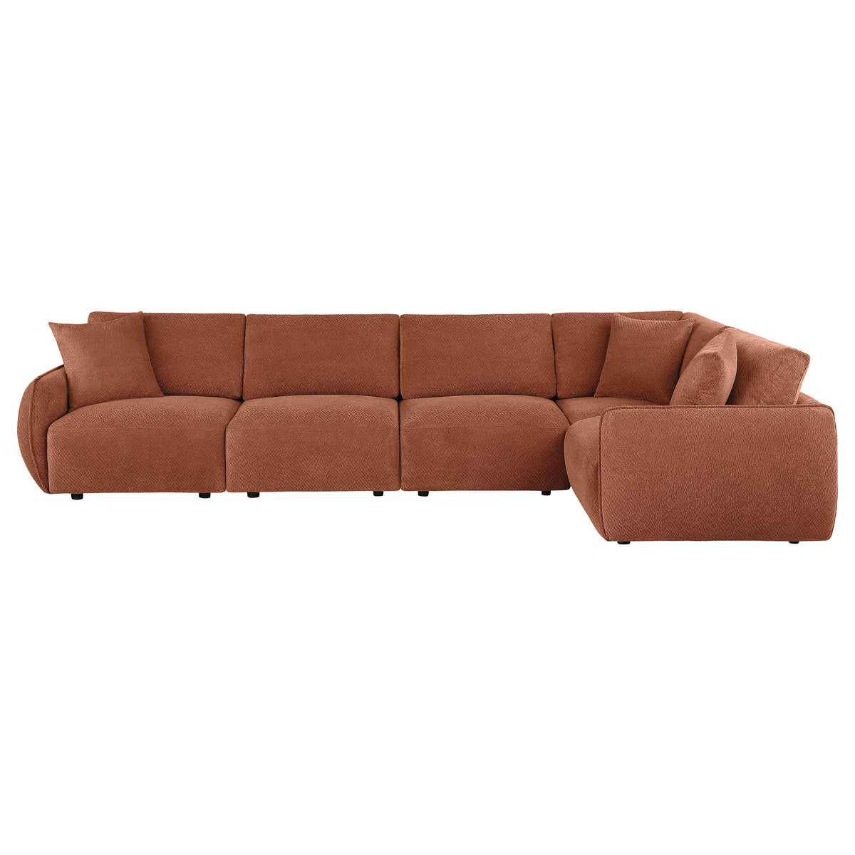 Elysia Coral modular sectional sofa, coral chenille upholstery, angled front view