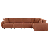 Elysia Coral modular sectional sofa, coral chenille upholstery, angled front view