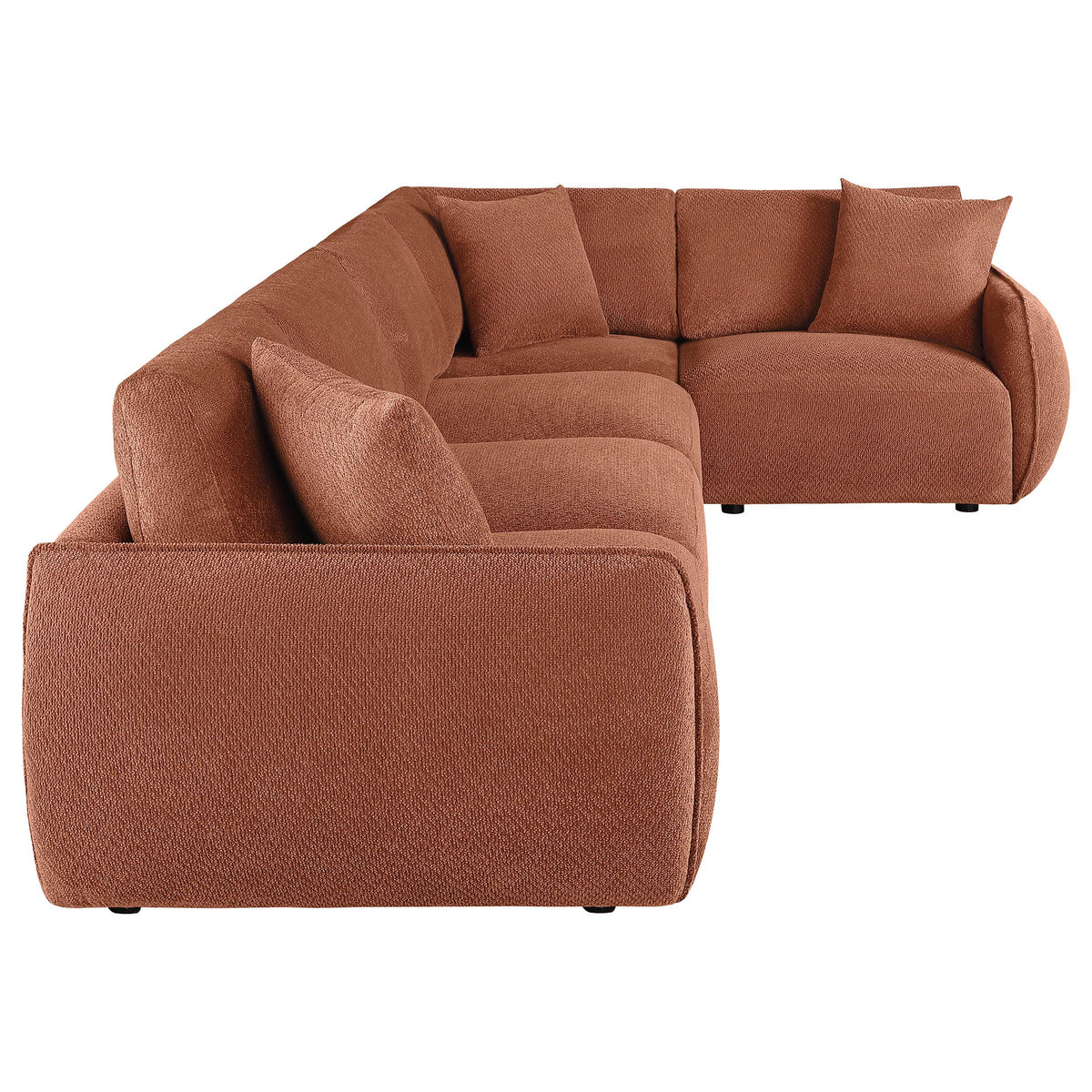 Elysia Coral modular sectional sofa, rear three-quarter view, coral chenille upholstery