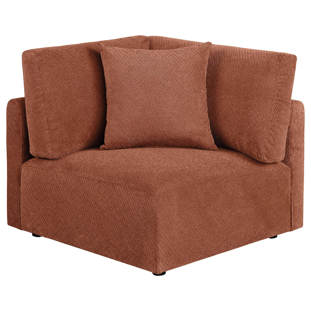Elysia Coral modular sectional sofa, angled rear view, coral chenille upholstery