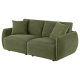 Elysia Green chenille modular loveseat, angled view with plush cushions and rounded arms