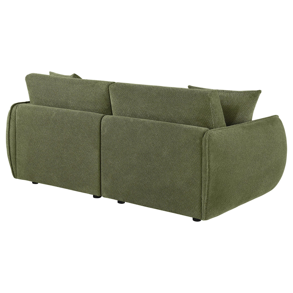 Elysia Green chenille modular loveseat, rear three-quarter view with rounded arms