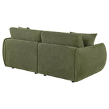 Elysia Green chenille modular loveseat, rear three-quarter view with rounded arms