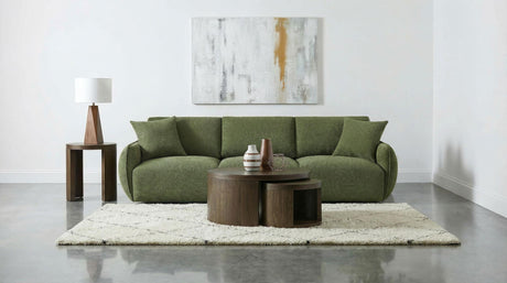 Elysia Green modular lounge sofa, styled living room scene, green chenille finish