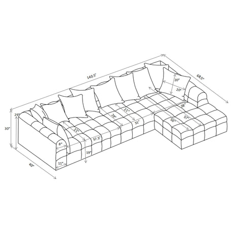 Amara Ivory 3-Piece Upholstered Sectional Sofa from Coaster - Luna Furniture