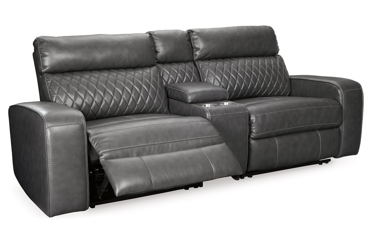 Samperstone Gray 3-Piece Power Reclining Sectional Loveseat from Ashley - Luna Furniture