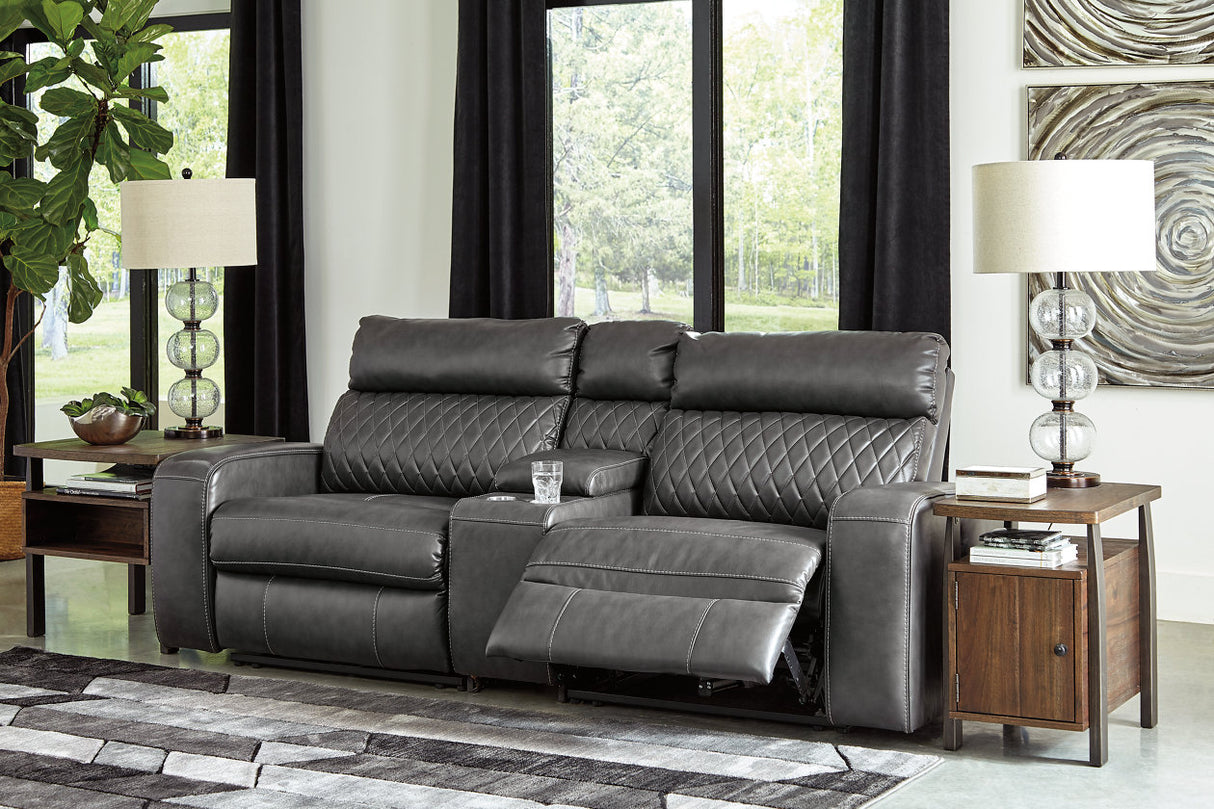 Samperstone Gray 3-Piece Power Reclining Sectional Loveseat from Ashley - Luna Furniture
