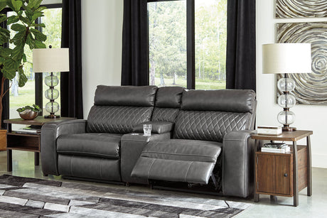 Samperstone Gray 3-Piece Power Reclining Sectional Loveseat from Ashley - Luna Furniture
