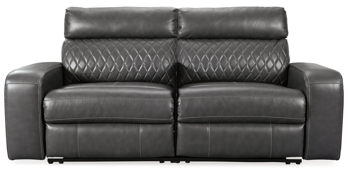 Samperstone Gray 2-Piece Power Reclining Sectional Loveseat from Ashley Furniture - Luna Furniture
