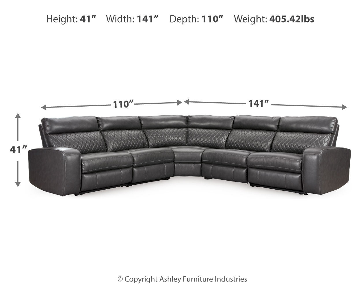 Ashley Samperstone Gray 5-Piece Power Reclining Sectional – Luna