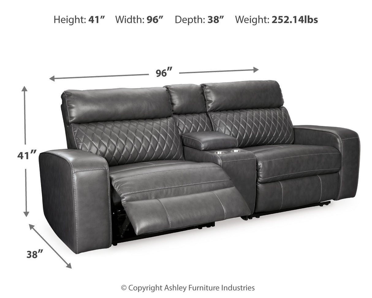 Samperstone Gray 3-Piece Power Reclining Sectional Loveseat from Ashley Furniture - Luna Furniture