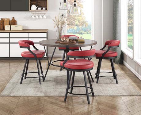 Crowley Brown/Red 5-Piece Round Counter Height Set from Homelegance - Luna Furniture