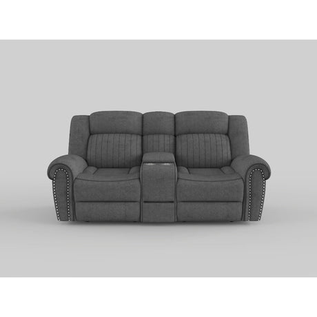 Brennen Charcoal Double Reclining Loveseat with Center Console from Homelegance - Luna Furniture