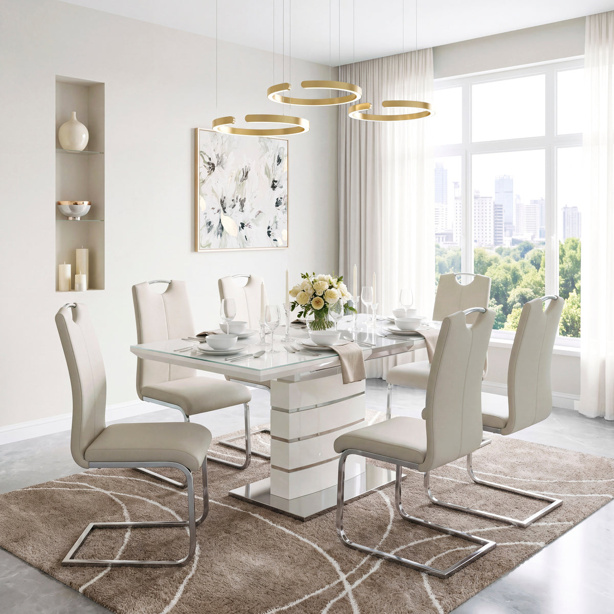 Glissand Chrome Metal/Gray Extendable Dining Table