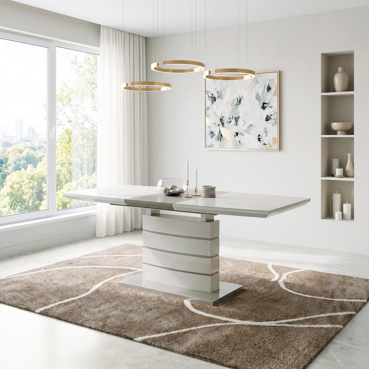 Glissand Chrome Metal/Gray Extendable Dining Table