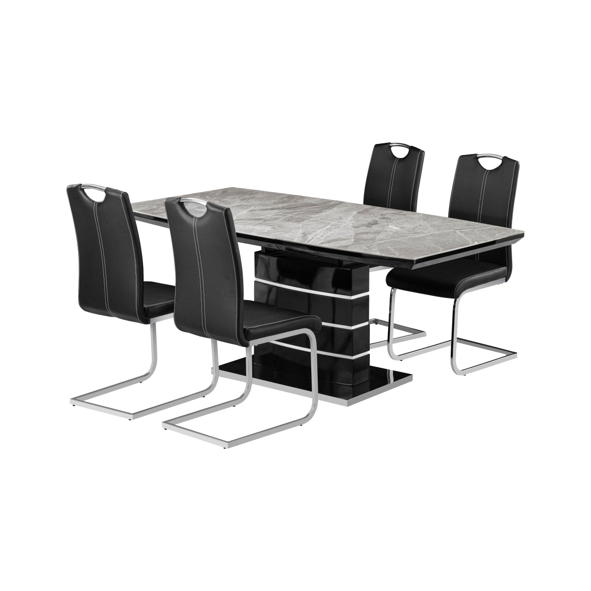 Glissand Black/Chrome 5-Piece Expandable Dining Room Set