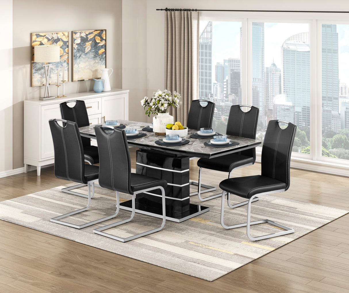 Glissand Black/Chrome Expandable Modern Dining Room Set from Homelegance - Luna Furniture