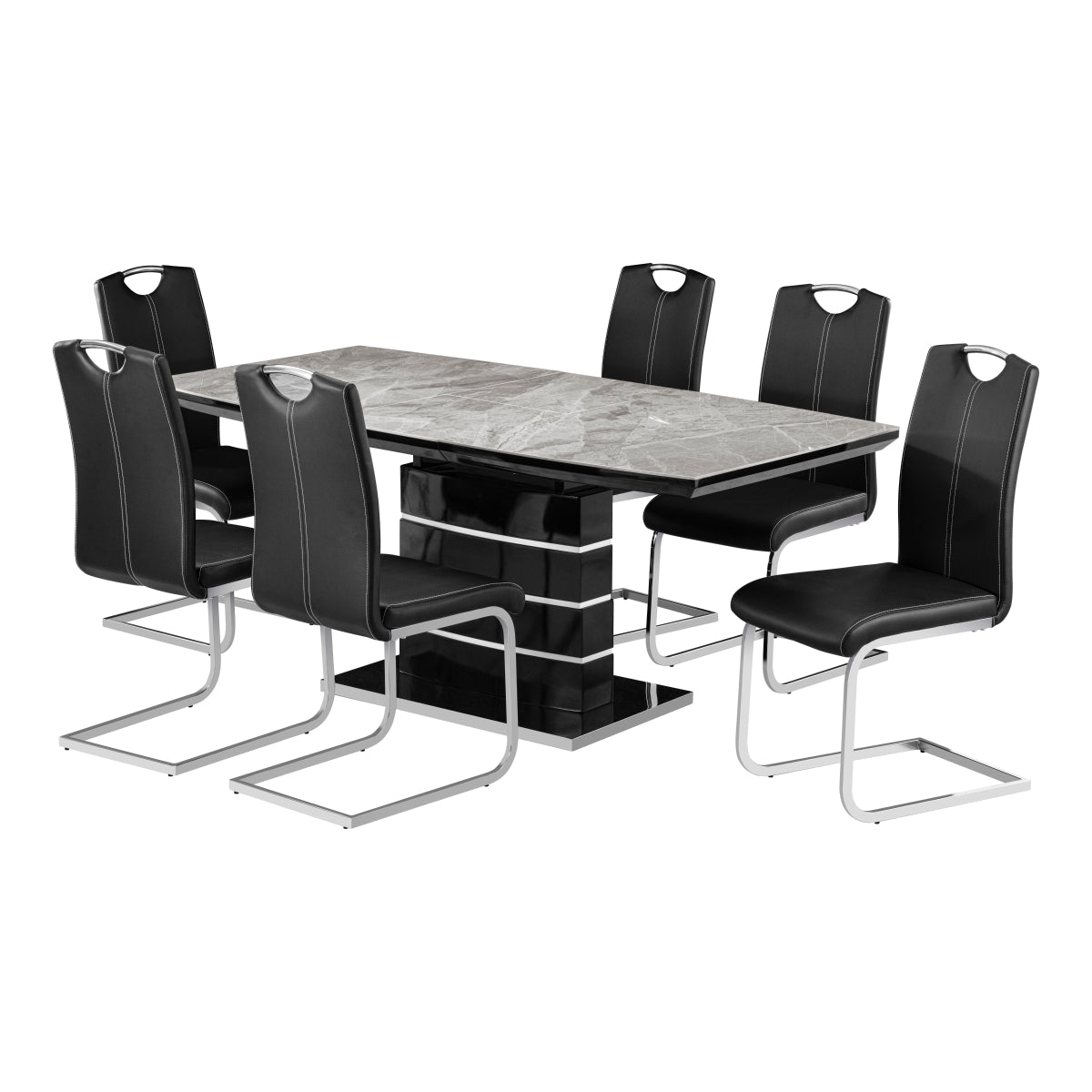 Glissand Black/Chrome 7-Piece Expandable Dining Room Set