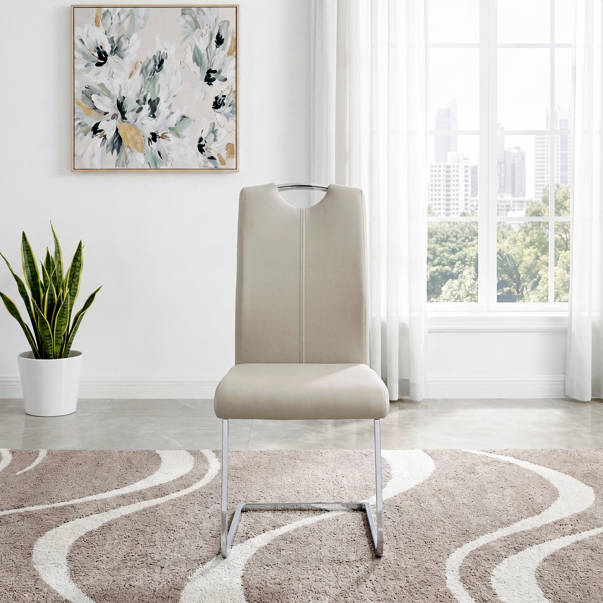 Glissand Chrome Metal/Gray Faux Leather Dining Side Chair, Set of 2 from Homelegance - Luna Furniture