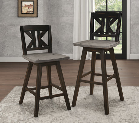 Amsonia Gray/Black Divided X-Back Swivel Counter Height Chairs, Set of 2 from Homelegance - Luna Furniture
