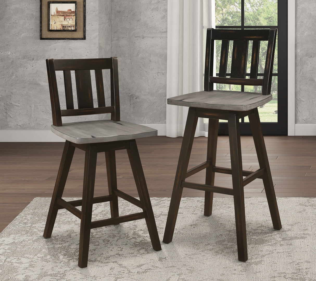 Amsonia Gray/Black Slat Back Swivel Counter Height Chairs, Set of 2 from Homelegance - Luna Furniture