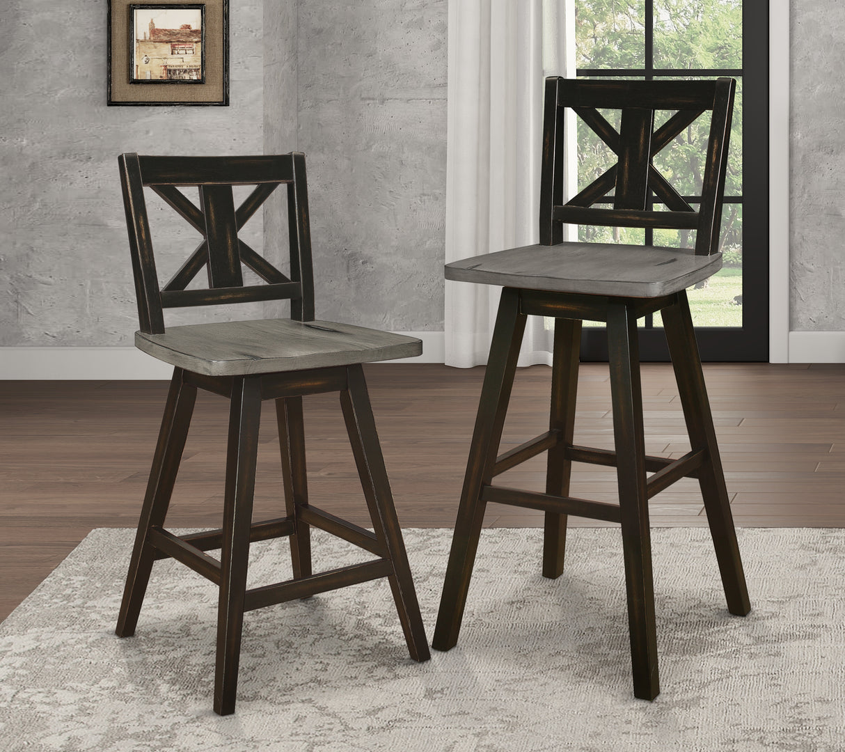 Amsonia Gray/White Slat Back Swivel Counter Height Chairs, Set of 2 from Homelegance - Luna Furniture
