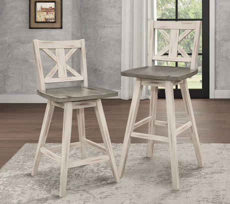 Amsonia Gray/White X-Back Swivel Pub Height Chairs, Set of 2 from Homelegance - Luna Furniture