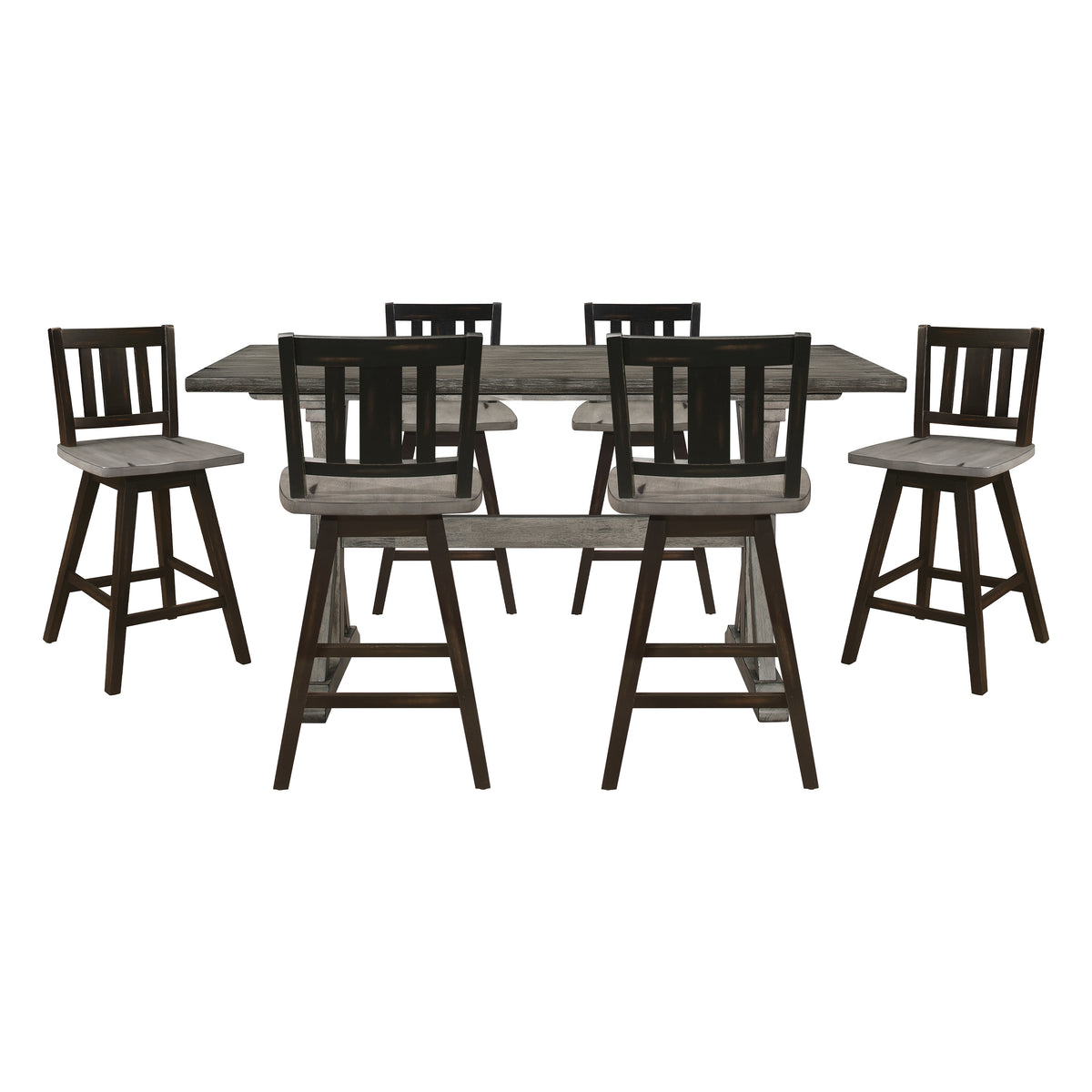 Amsonia Gray/White 7-Piece Counter Height Set with Slat Back Swivel Chairs from Homelegance - Luna Furniture