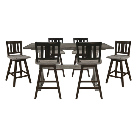 Amsonia Gray/White 7-Piece Counter Height Set with Slat Back Swivel Chairs from Homelegance - Luna Furniture