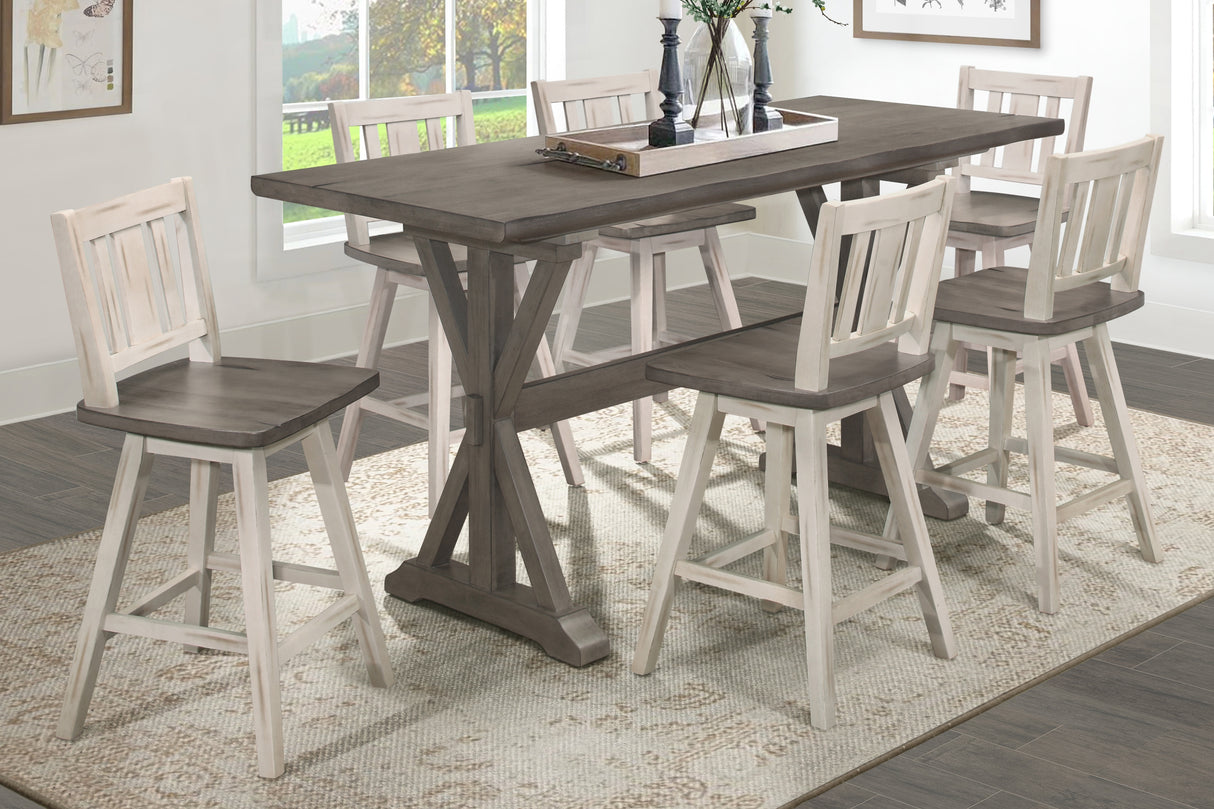 Amsonia Gray/White 7-Piece Counter Height Set with Slat Back Swivel Chairs