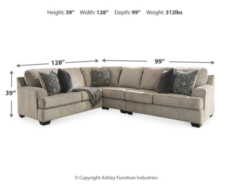 Bovarian 3-Piece Sectional with Ottoman in Stone from Ashley - Luna Furniture