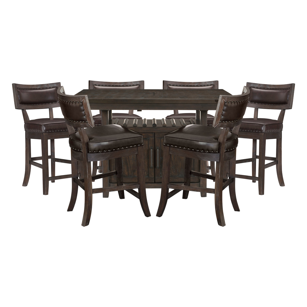Oxton Dark Cherry/Espresso Faux Leather 5-Piece Extendable Counter Height Set from Homelegance - Luna Furniture