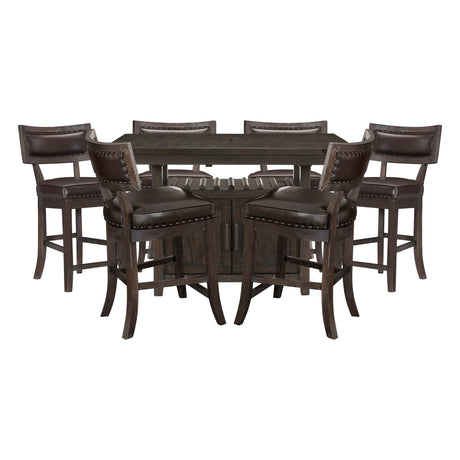Oxton Dark Cherry/Espresso Faux Leather 5-Piece Extendable Counter Height Set from Homelegance - Luna Furniture