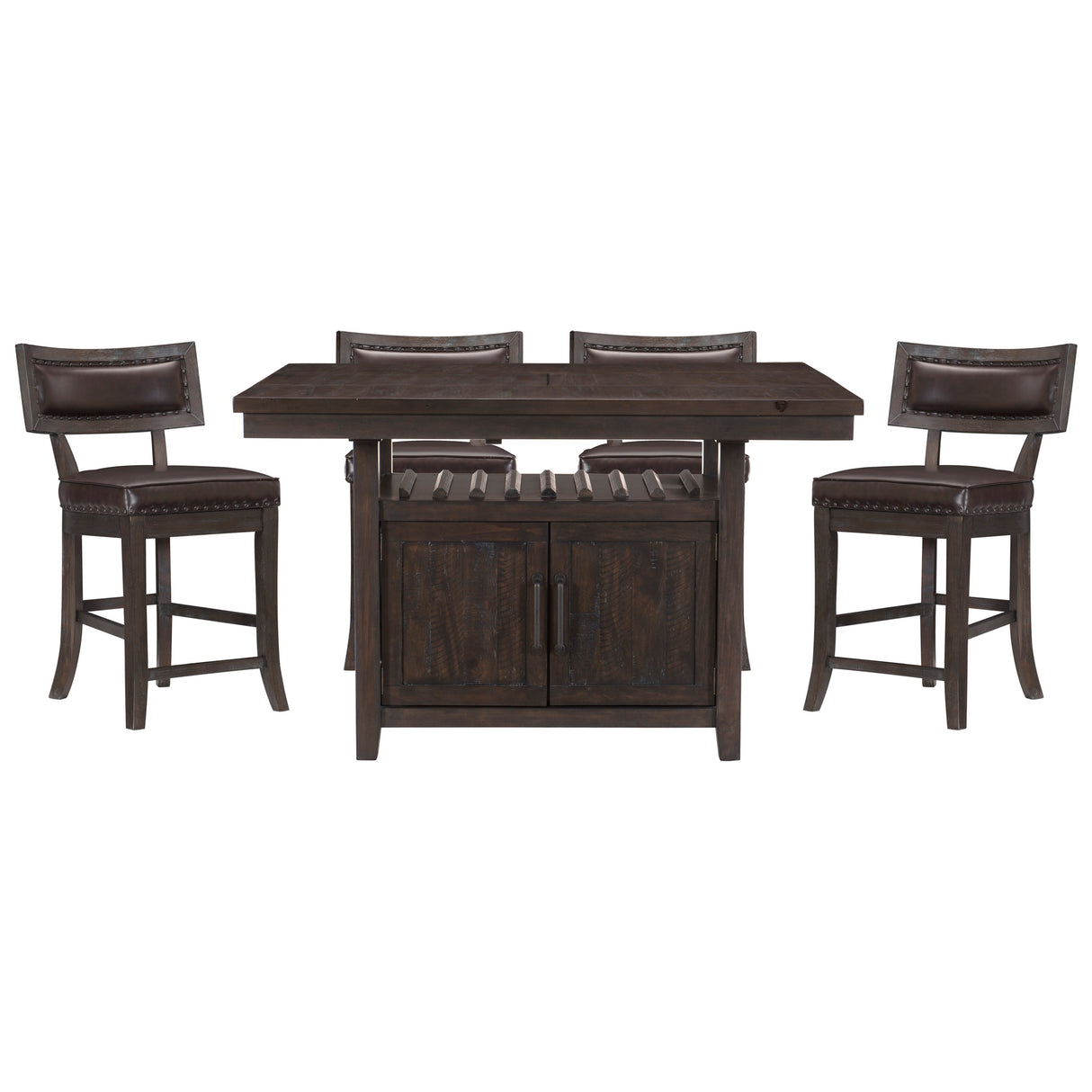 Oxton Dark Cherry/Espresso Faux Leather 5-Piece Extendable Counter Height Set from Homelegance - Luna Furniture