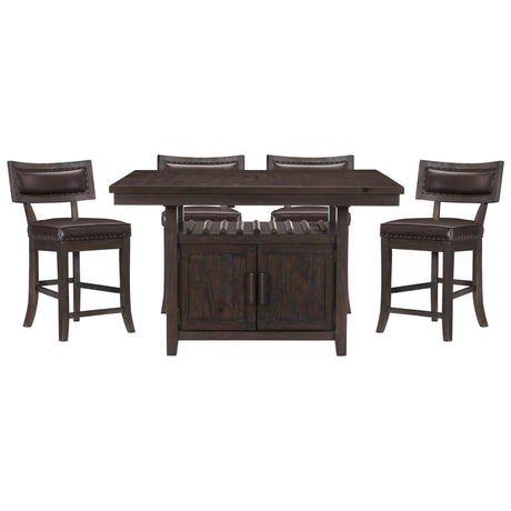 Oxton Dark Cherry/Espresso Faux Leather 5-Piece Extendable Counter Height Set from Homelegance - Luna Furniture