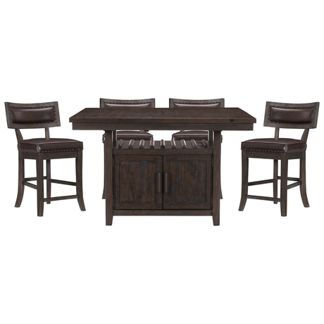 Oxton Dark Cherry/Baltimore Espresso Fabric 7-Piece Extendable Counter Height Set from Homelegance - Luna Furniture