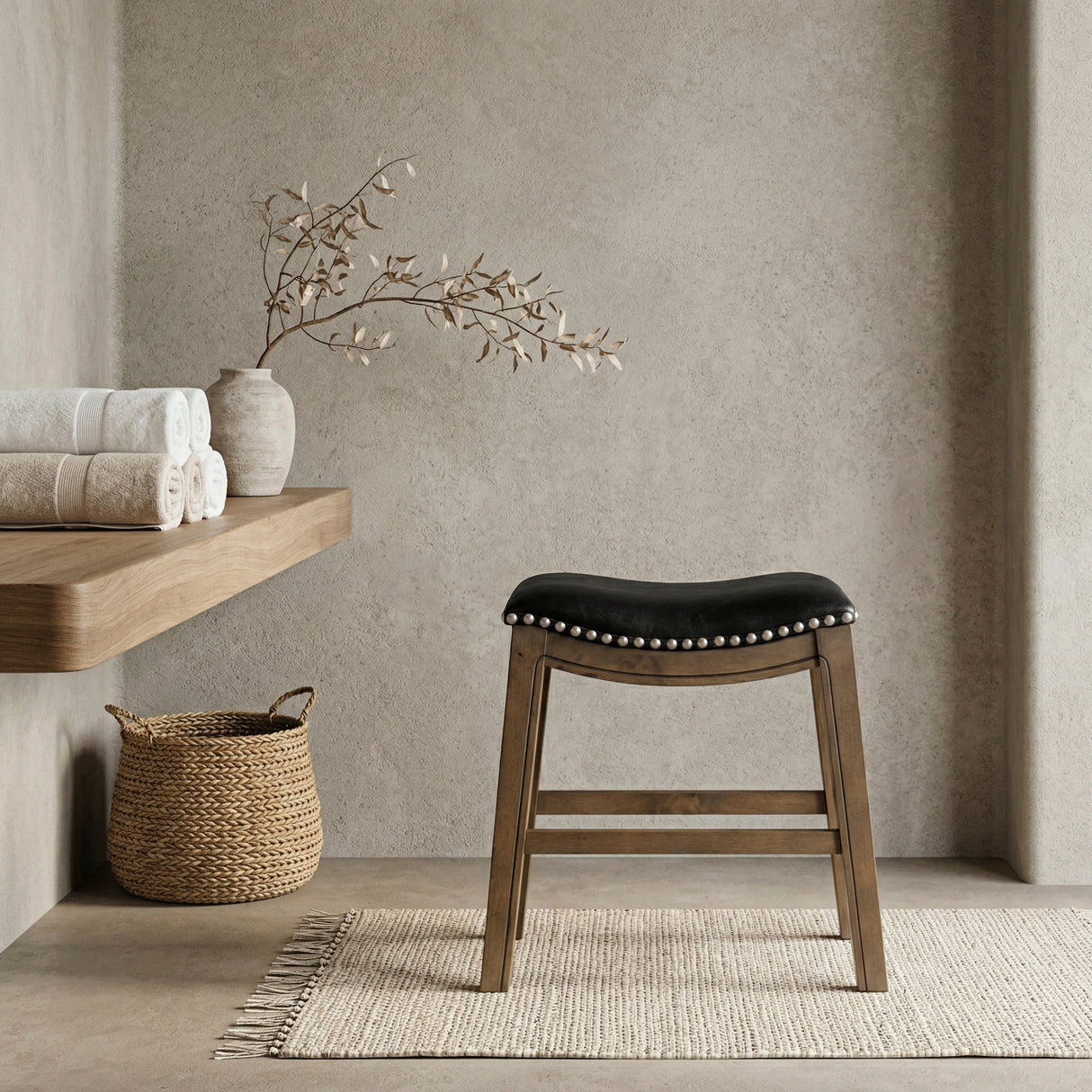 Ordway Black/Brown Dining Stool, Black from Homelegance - Luna Furniture
