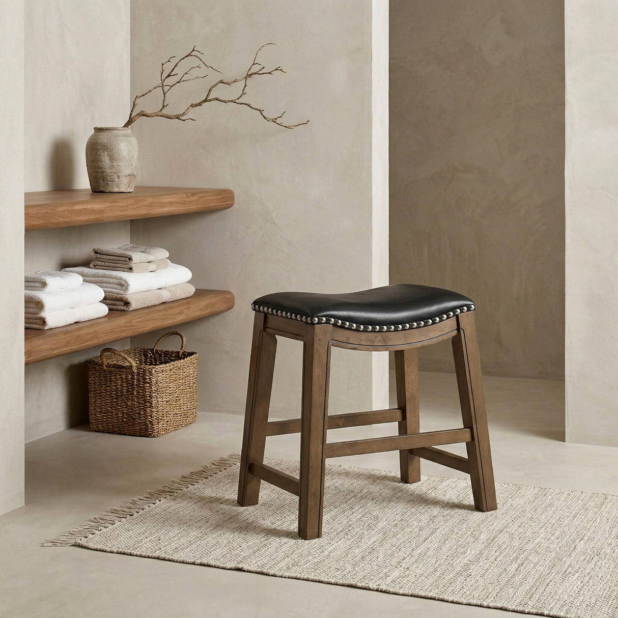 Ordway Black/Brown Dining Stool, Black from Homelegance - Luna Furniture