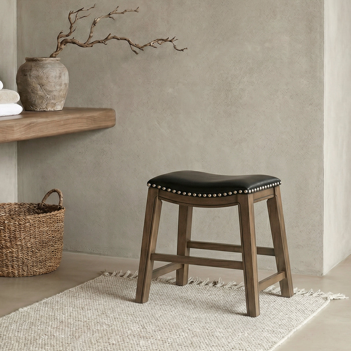 Ordway Black/Brown Dining Stool, Black from Homelegance - Luna Furniture