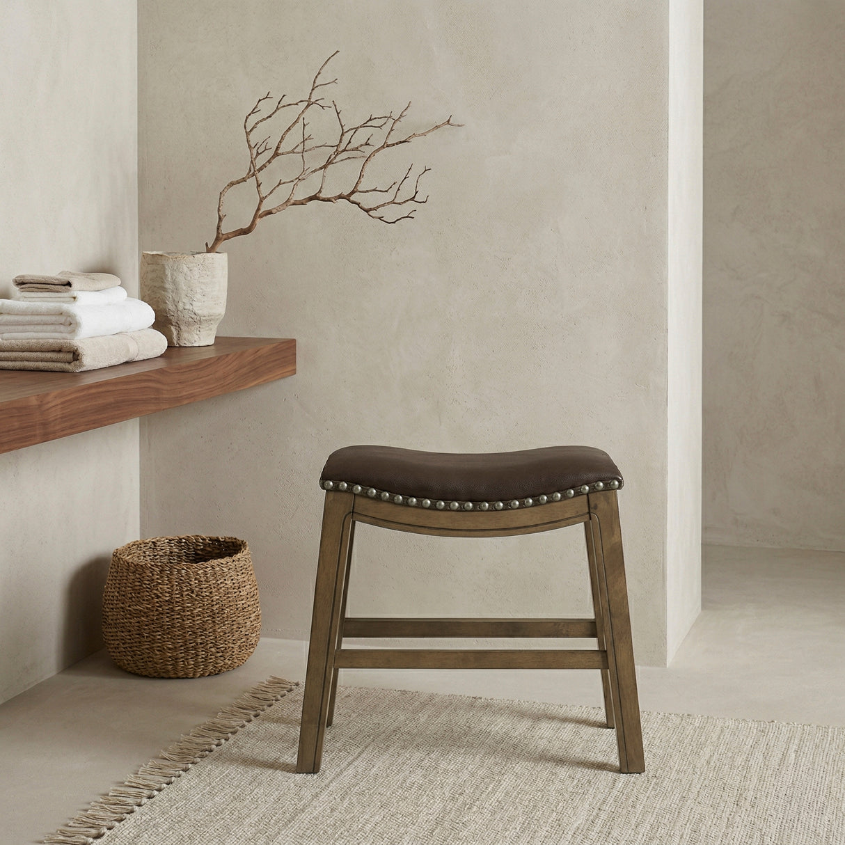 Ordway Brown/Brown Dining Stool, Brown from Homelegance - Luna Furniture