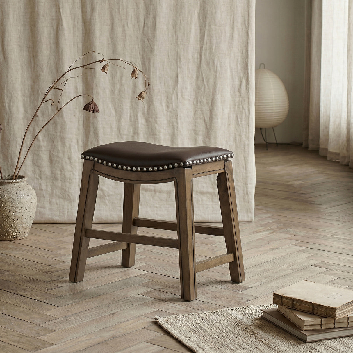 Ordway Brown/Brown Dining Stool, Brown from Homelegance - Luna Furniture