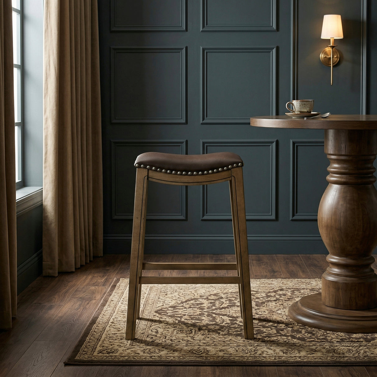 Ordway Brown/Brown Pub Height Stool, Brown from Homelegance - Luna Furniture