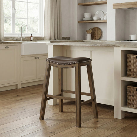 Ordway Brown/Brown Pub Height Stool, Brown from Homelegance - Luna Furniture