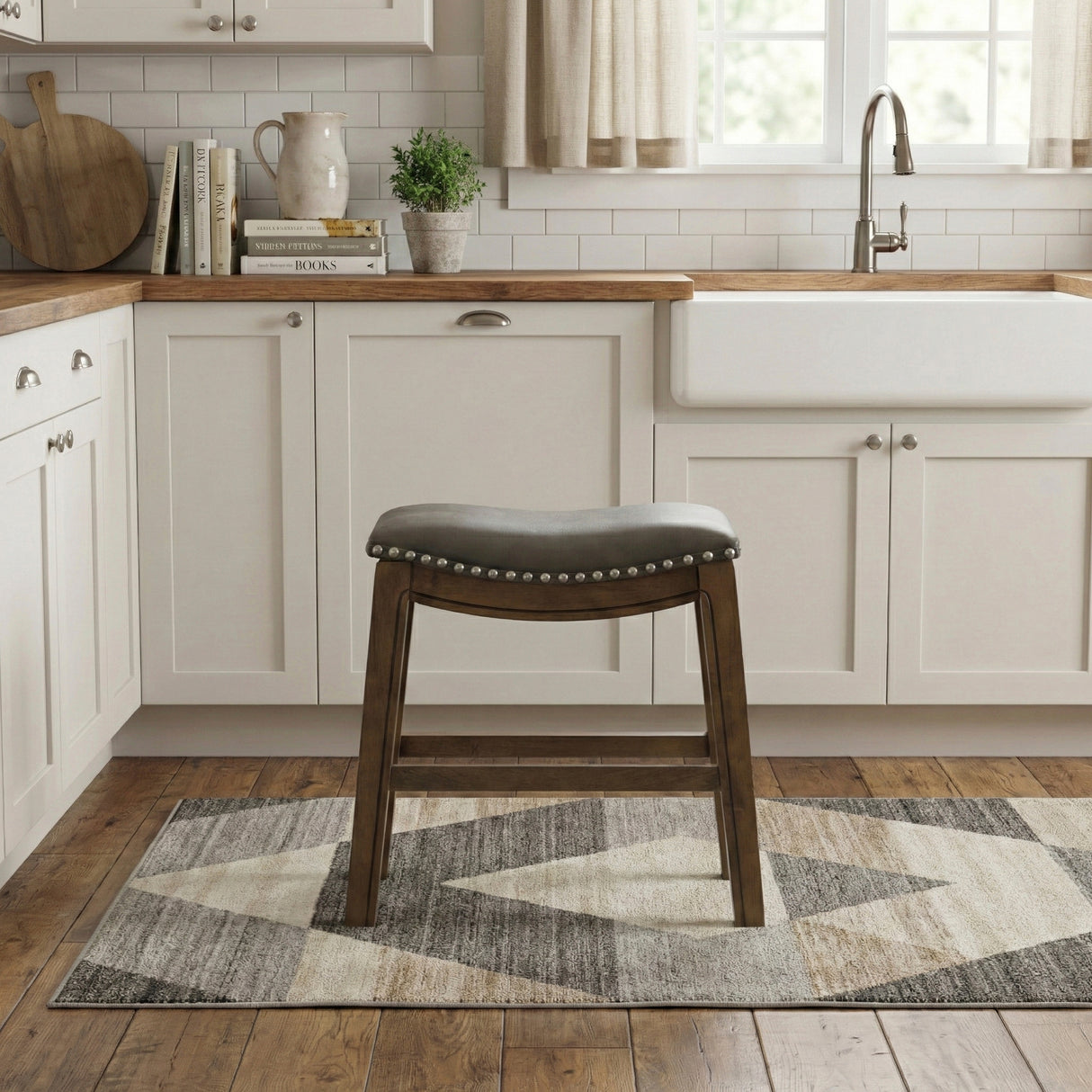 Ordway Gray/Brown Dining Stool, Gray from Homelegance - Luna Furniture