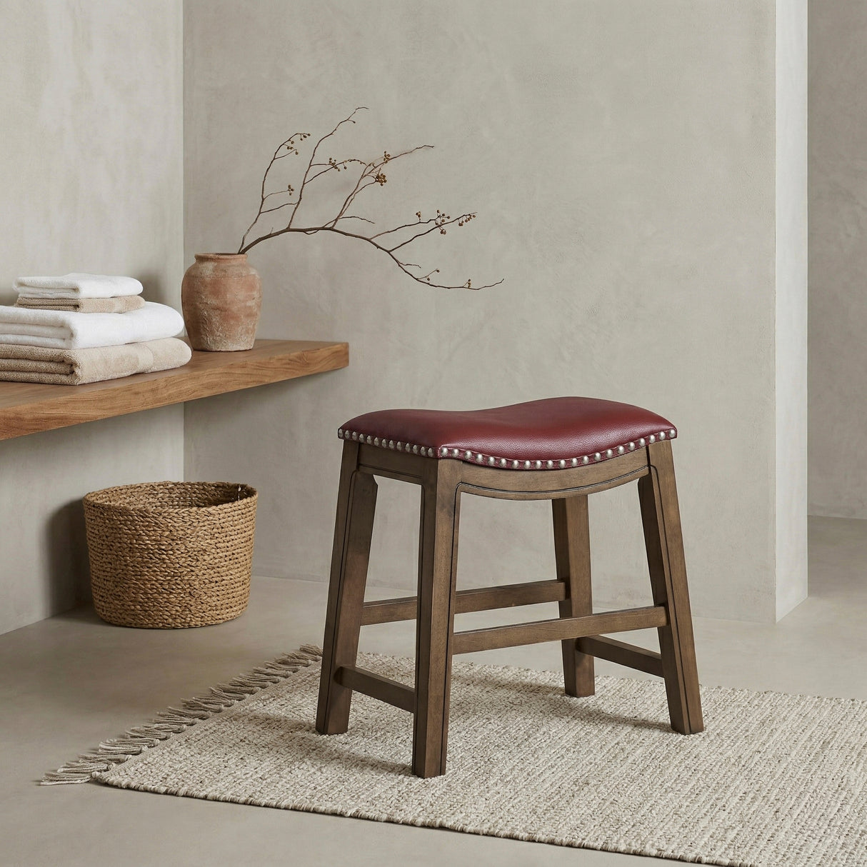 Ordway Red/Brown Dining Stool, Red from Homelegance - Luna Furniture