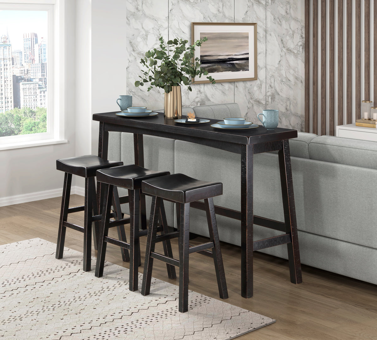 Caspian Black/Brown 4-Piece Counter Height Set