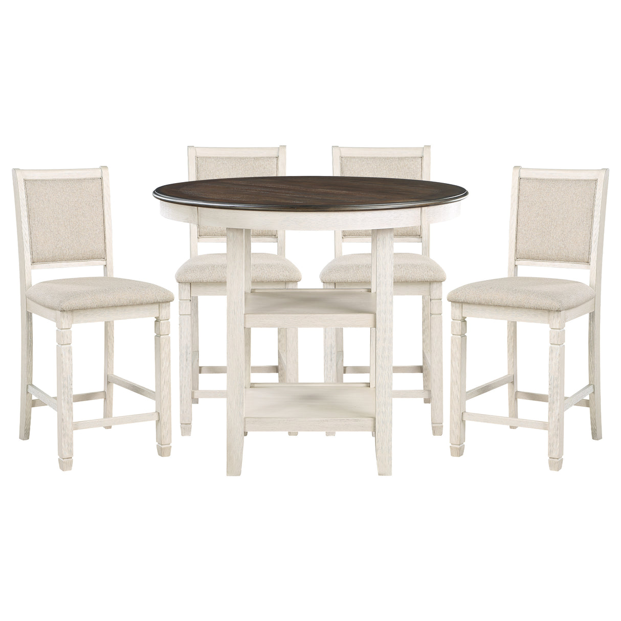 Asher Antique White/Brown/Beige 5-Piece Counter Height Set from Homelegance - Luna Furniture