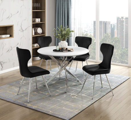 Topeka Chrome Faux-Marble Top Dining Table from Homelegance - Luna Furniture
