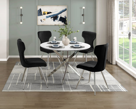 Topeka Chrome Faux-Marble Top Dining Table from Homelegance - Luna Furniture