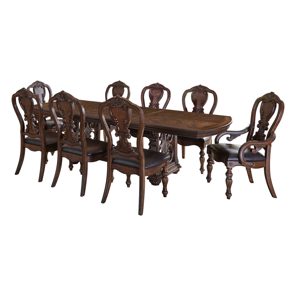 Bergen Dark Oak 9-Piece Double Extendable 108" Dining Set